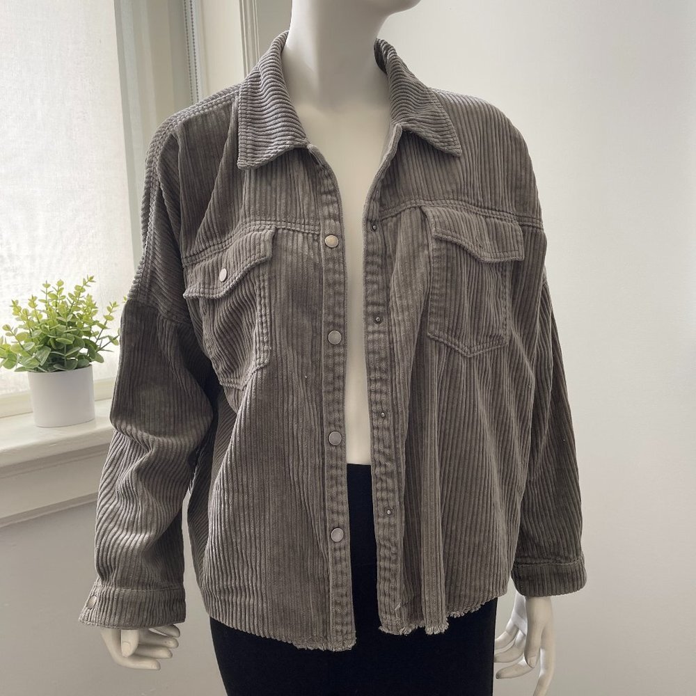 Zara Dark Gray Corduroy Button Down Shacket Shirt Size M